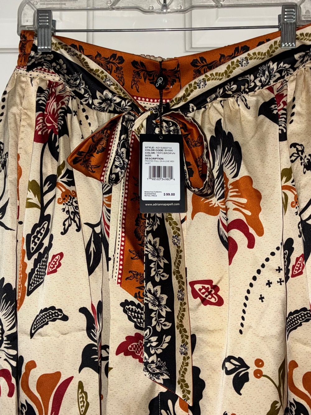NWT Adrianna Papell Tie Floral Printed Midi Skirt Tropic Border‎ Vine Sz S - Picture 8 of 11